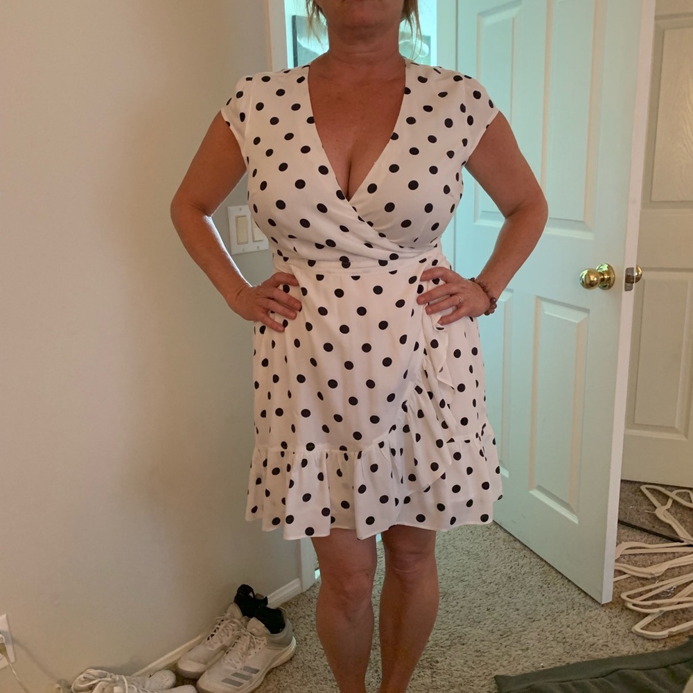J. Crew white dress with black polka dots